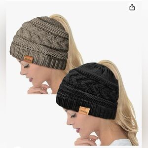 Womens Beanies with Ponytail - pack of 2